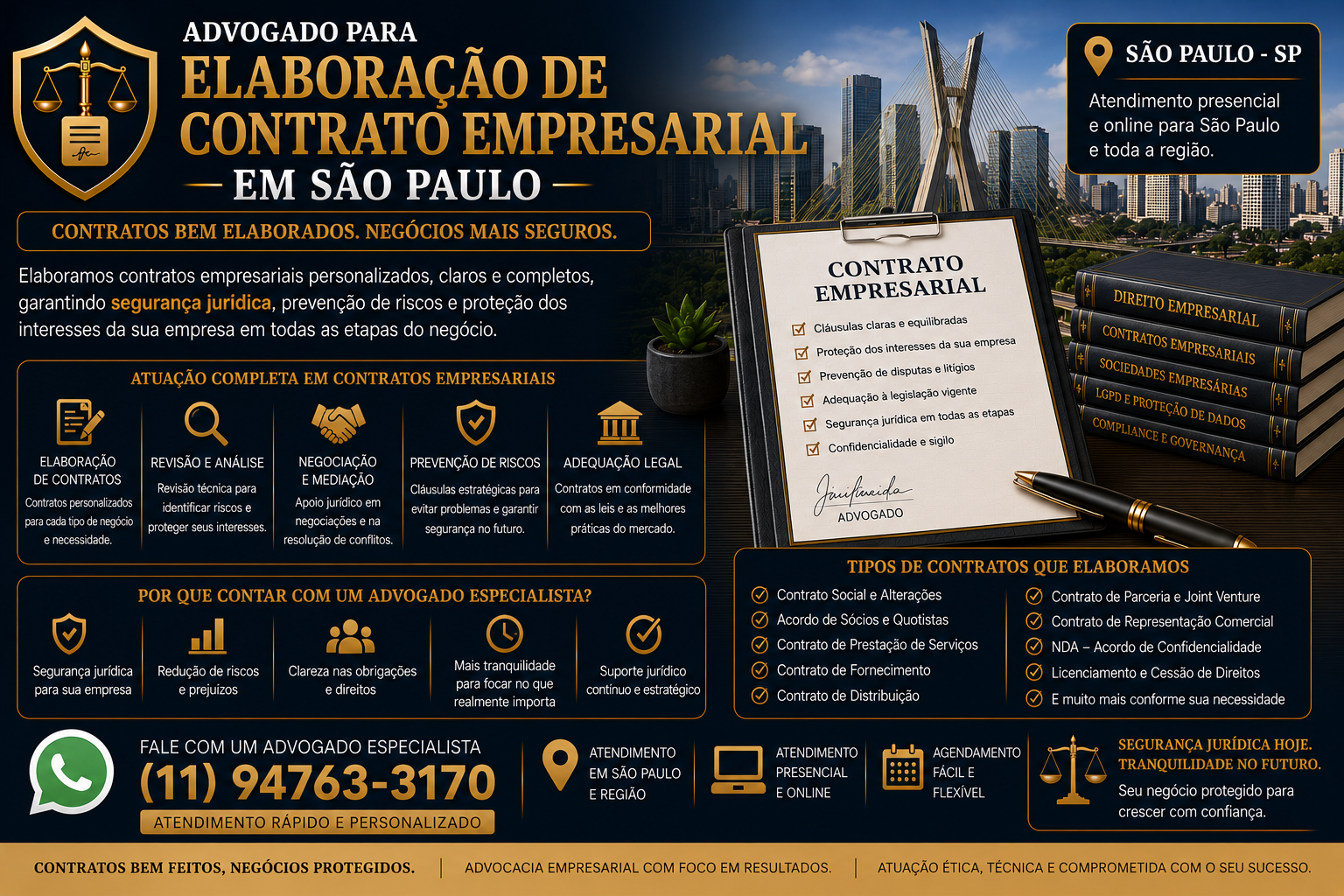 Advogado para elaboração de contrato empresarial em São Paulo criando contrato personalizado para empresa